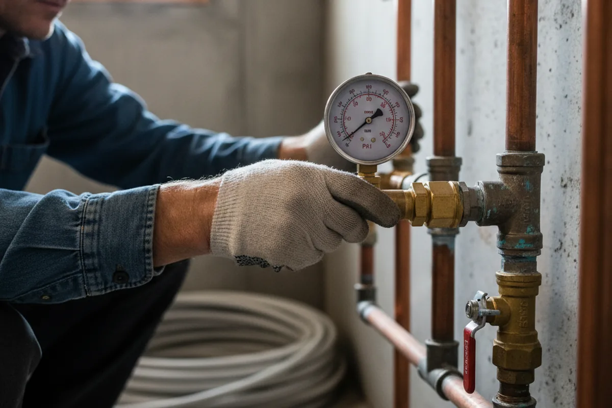 Pressure testing a repaired line during Water Line Repair in Corrales